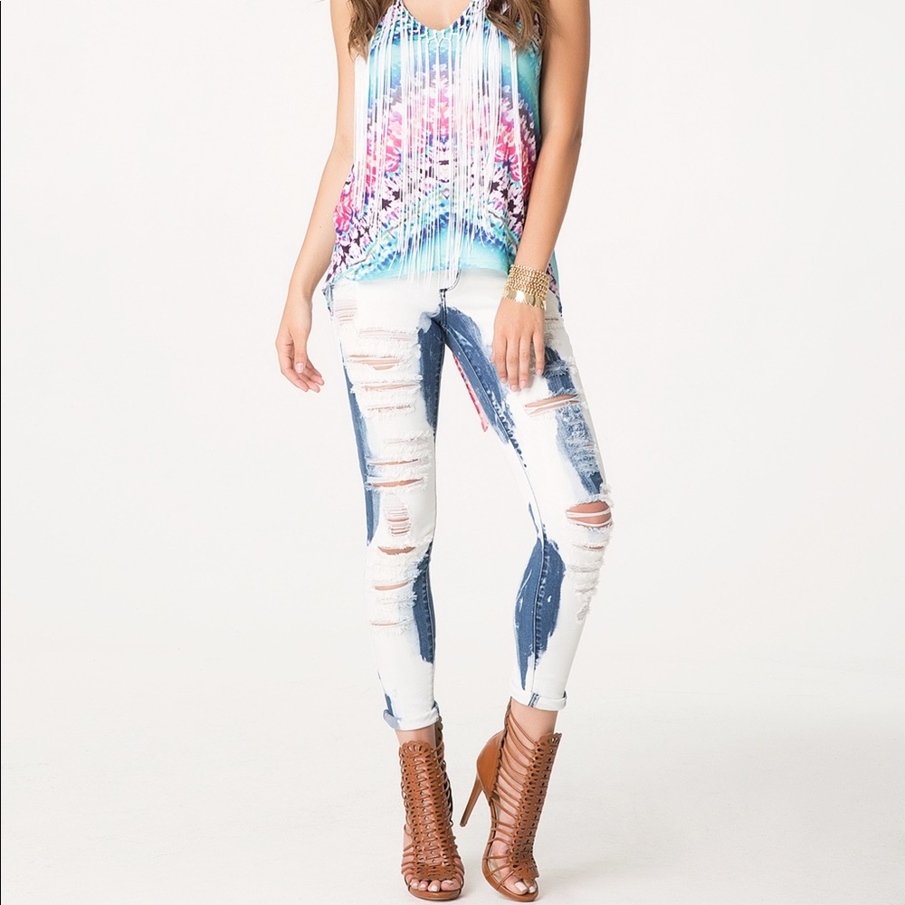 Bebe Atomic Heartbreaker Distressed Bleached Jeans